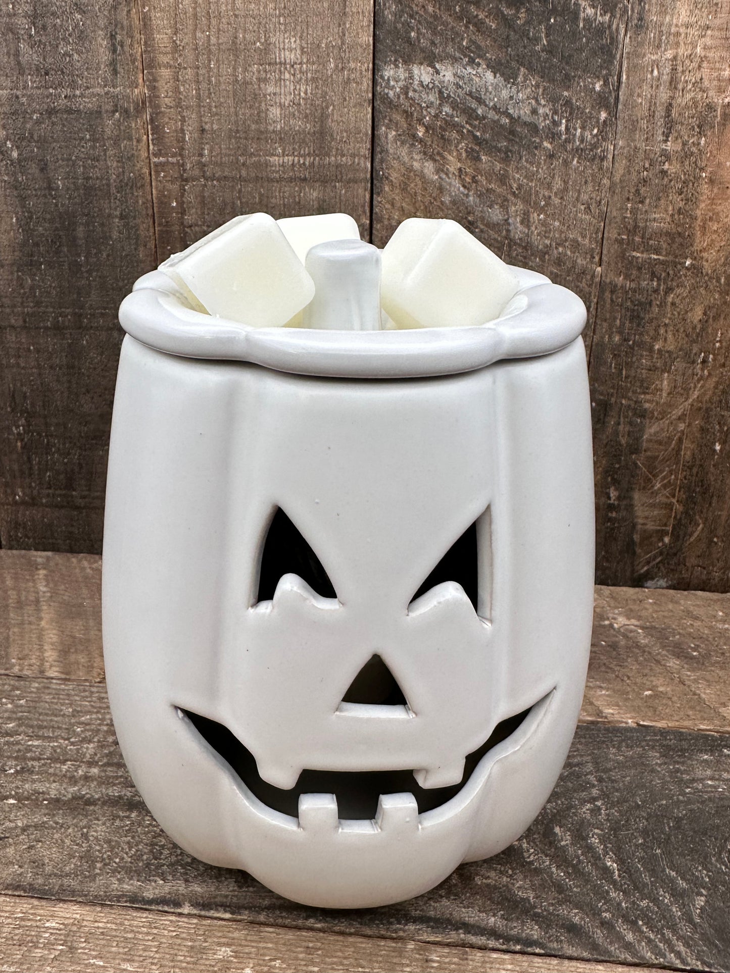 White Carved Pumpkin Wax Melter Fall Halloween Essential Oil Warmer