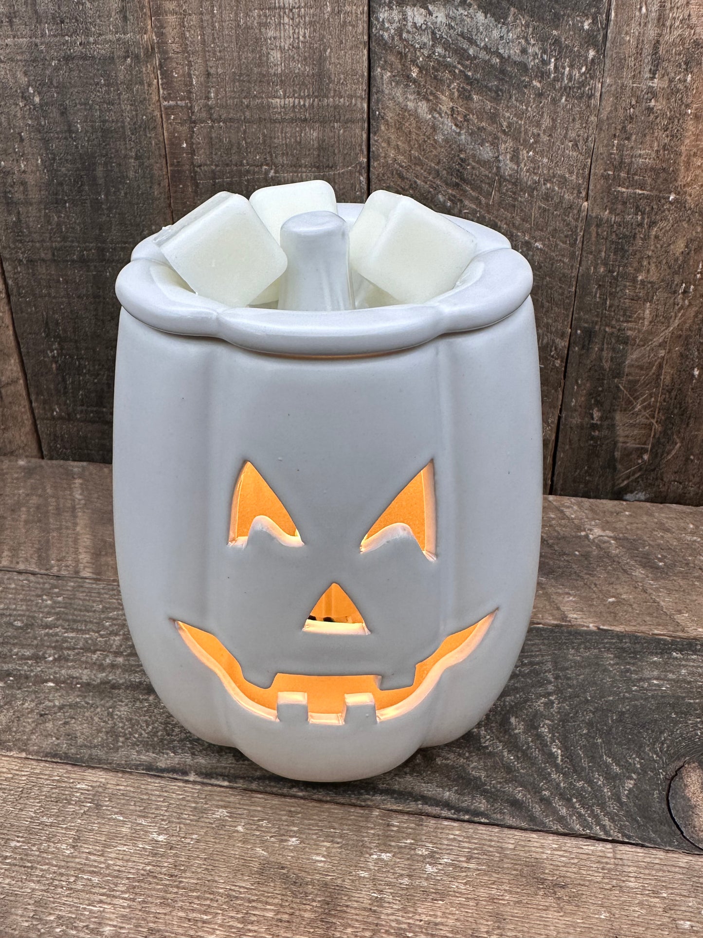 White Carved Pumpkin Wax Melter Fall Halloween Essential Oil Warmer