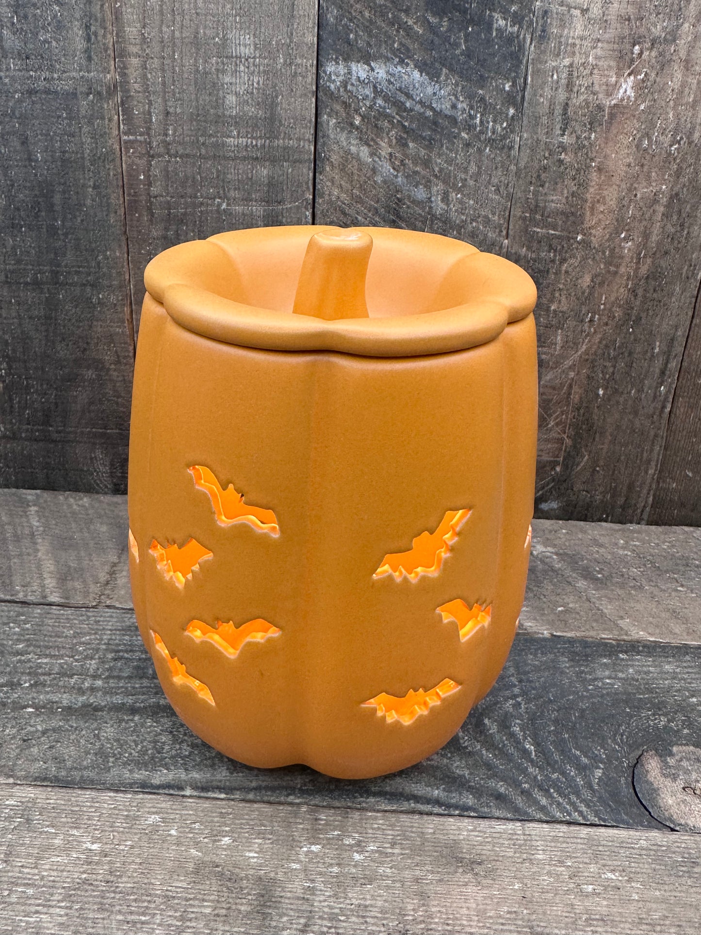 Carved Bat Pumpkin Wax Melter Fall Halloween Essential Oil Warmer