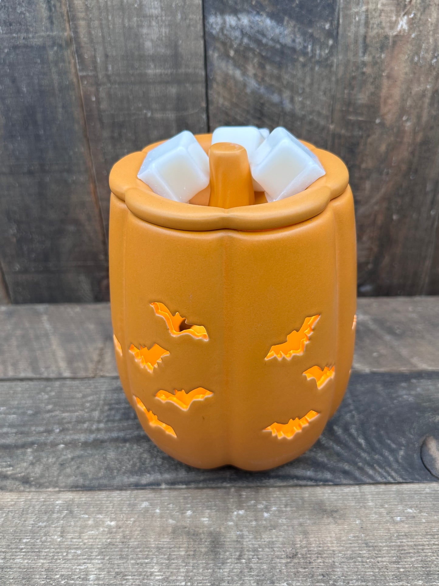 Carved Bat Pumpkin Wax Melter Fall Halloween Essential Oil Warmer