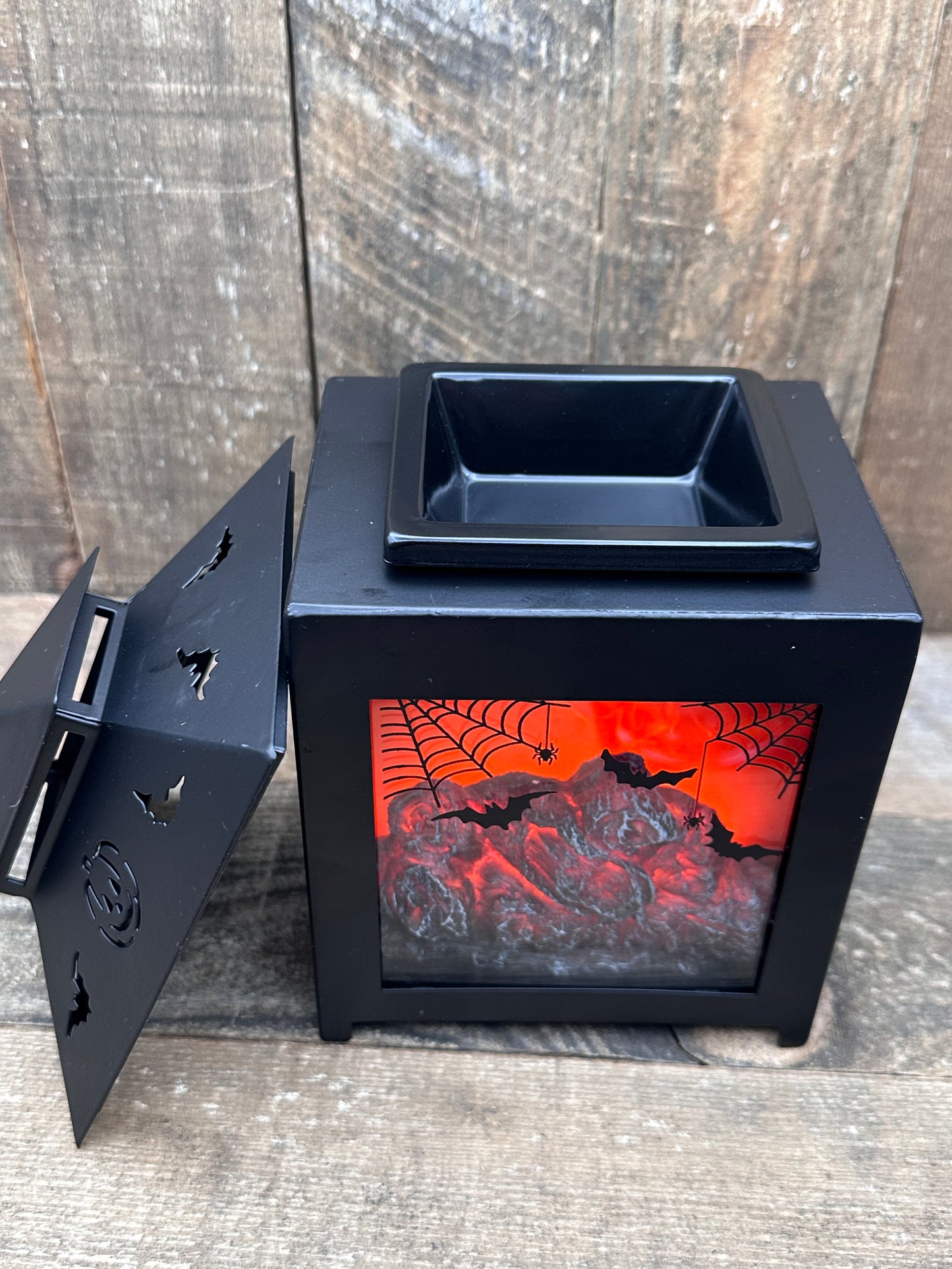 Bat Fireplace Wax Melter Flame Halloween Spooky Essential Oil Warmer Candle Hot Plate