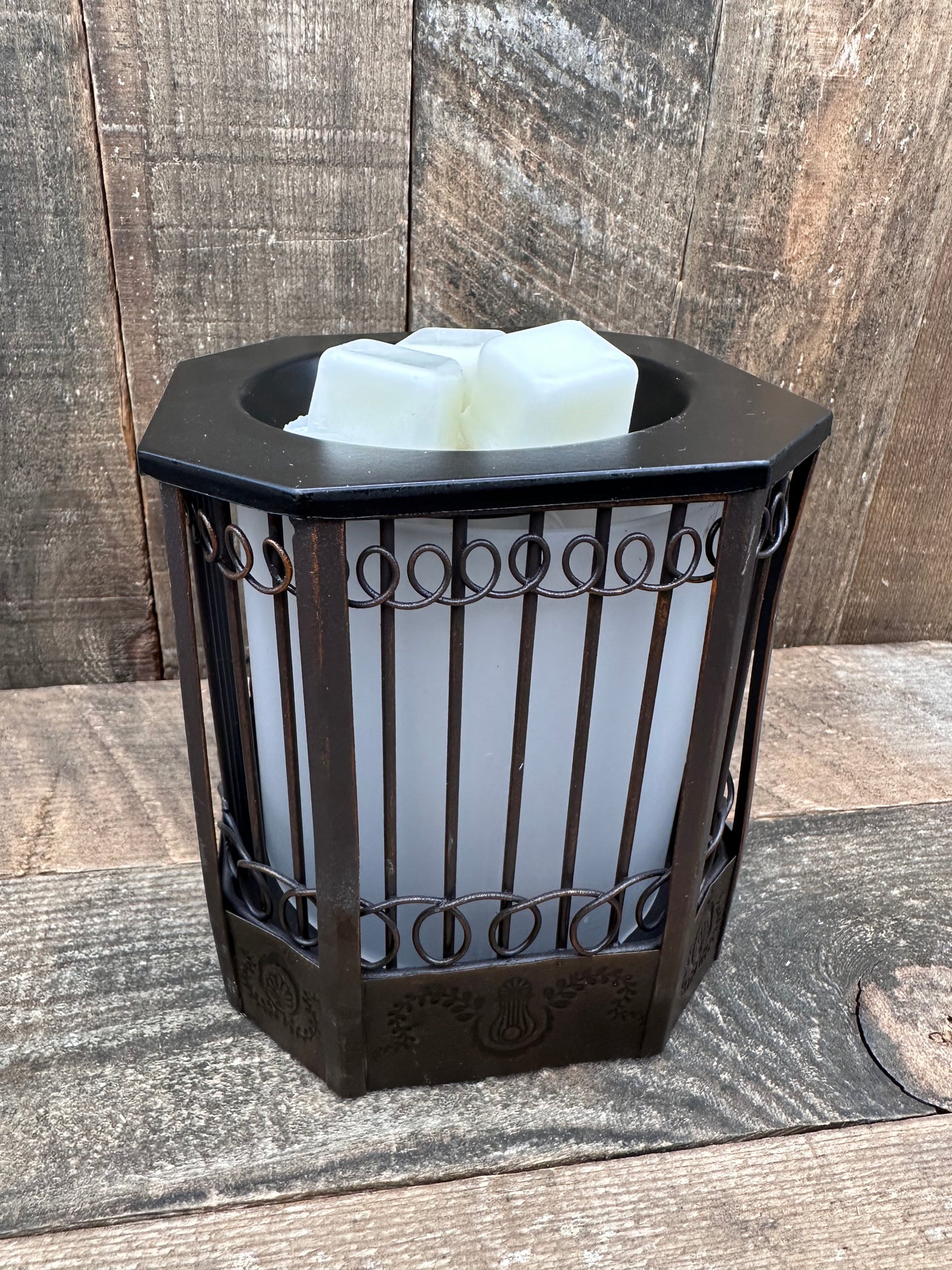 Wire Square Basket Light Up Rustic Wax Melter Candle Warmer Modern Essential Oil