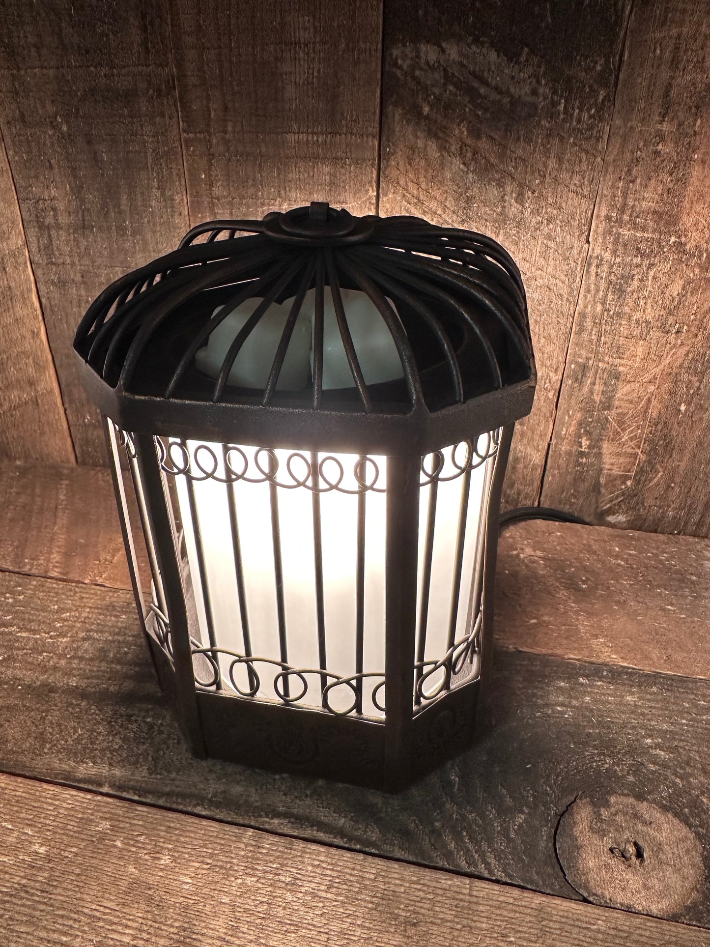 Wire Square Basket Light Up Rustic Wax Melter Candle Warmer Modern Essential Oil