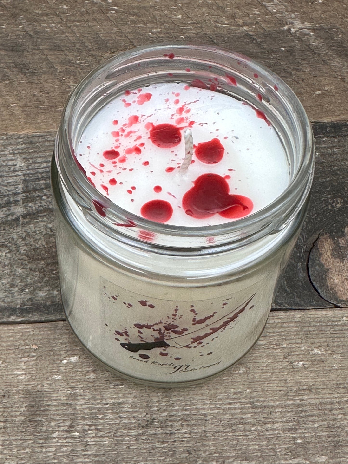 Blood Spatter Butcher Knife 9oz Soy Blend Spooky Candle Halloween Horror