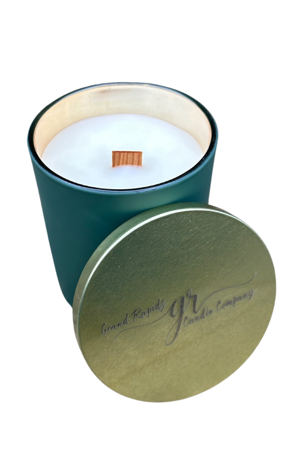 Matte Green and Gold wood wick Tumbler 10 oz soy blend candle