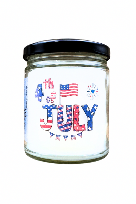 4th of July Star Sparkles Flag Firework 9oz Soy Blend Candle patriotic Red White and Blue confetti glitter