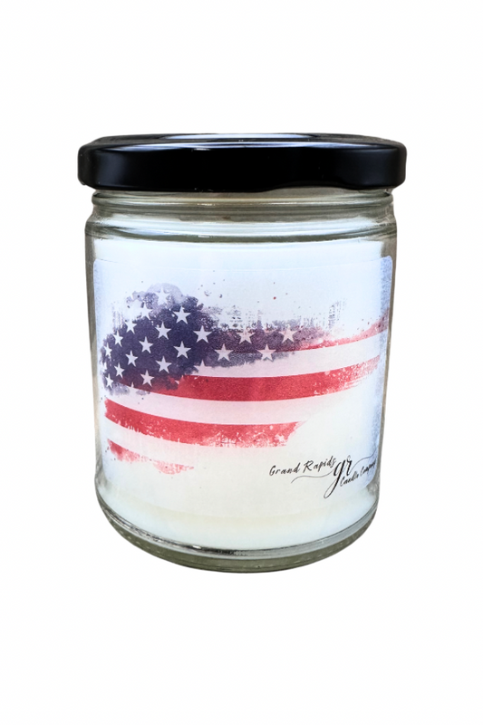 Flag USA watercolor United States Patriotic 4th of July 9oz Soy Blend Candle Red White and Blue confetti glitter