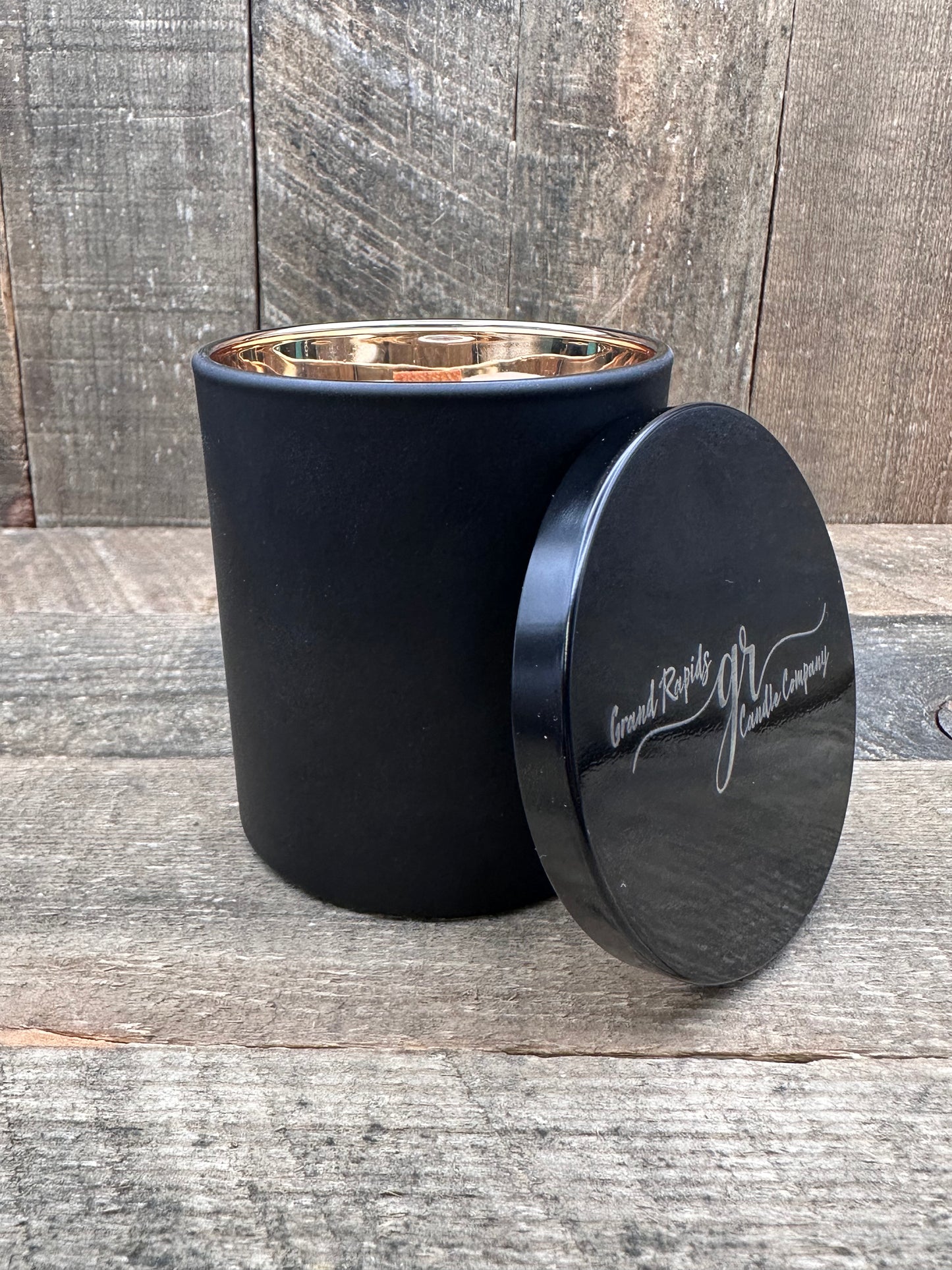 Matte Black and Gold wood wick Tumbler 10 oz soy blend candle Luxe Noir