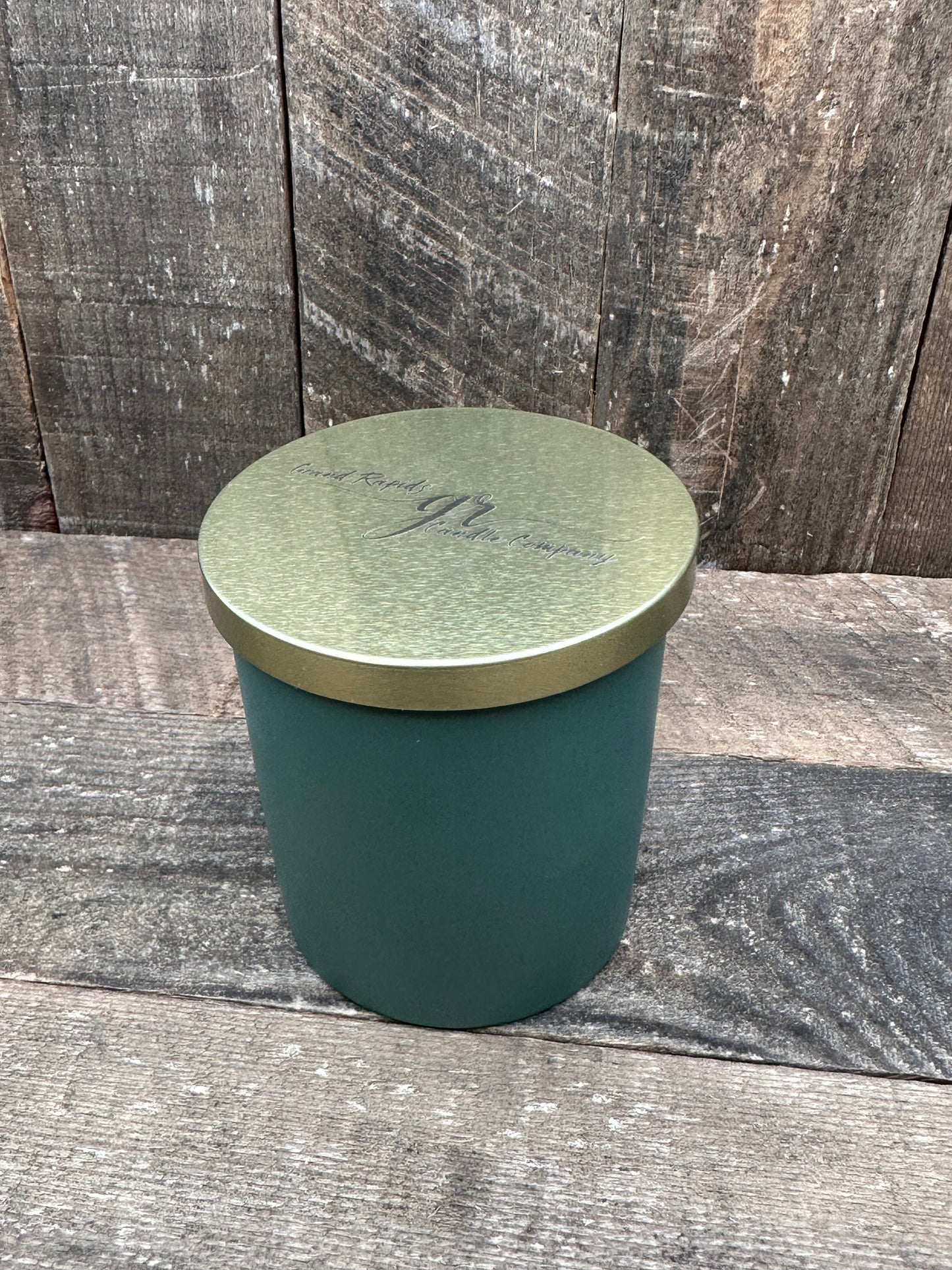 Matte Green and Gold wood wick Tumbler 10 oz soy blend candle