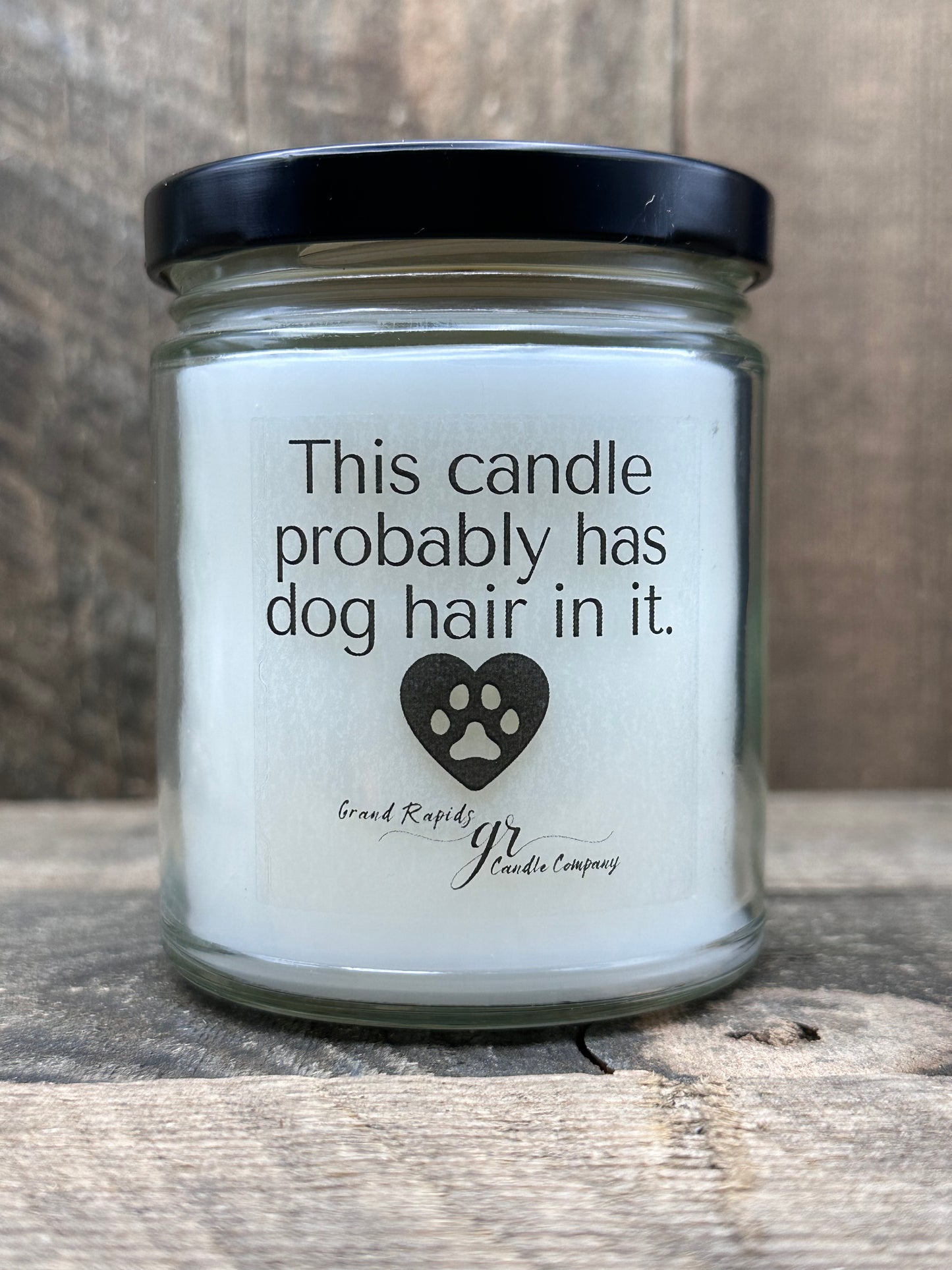 This candle probably has dog hair in it. 9oz Soy Blend Candle