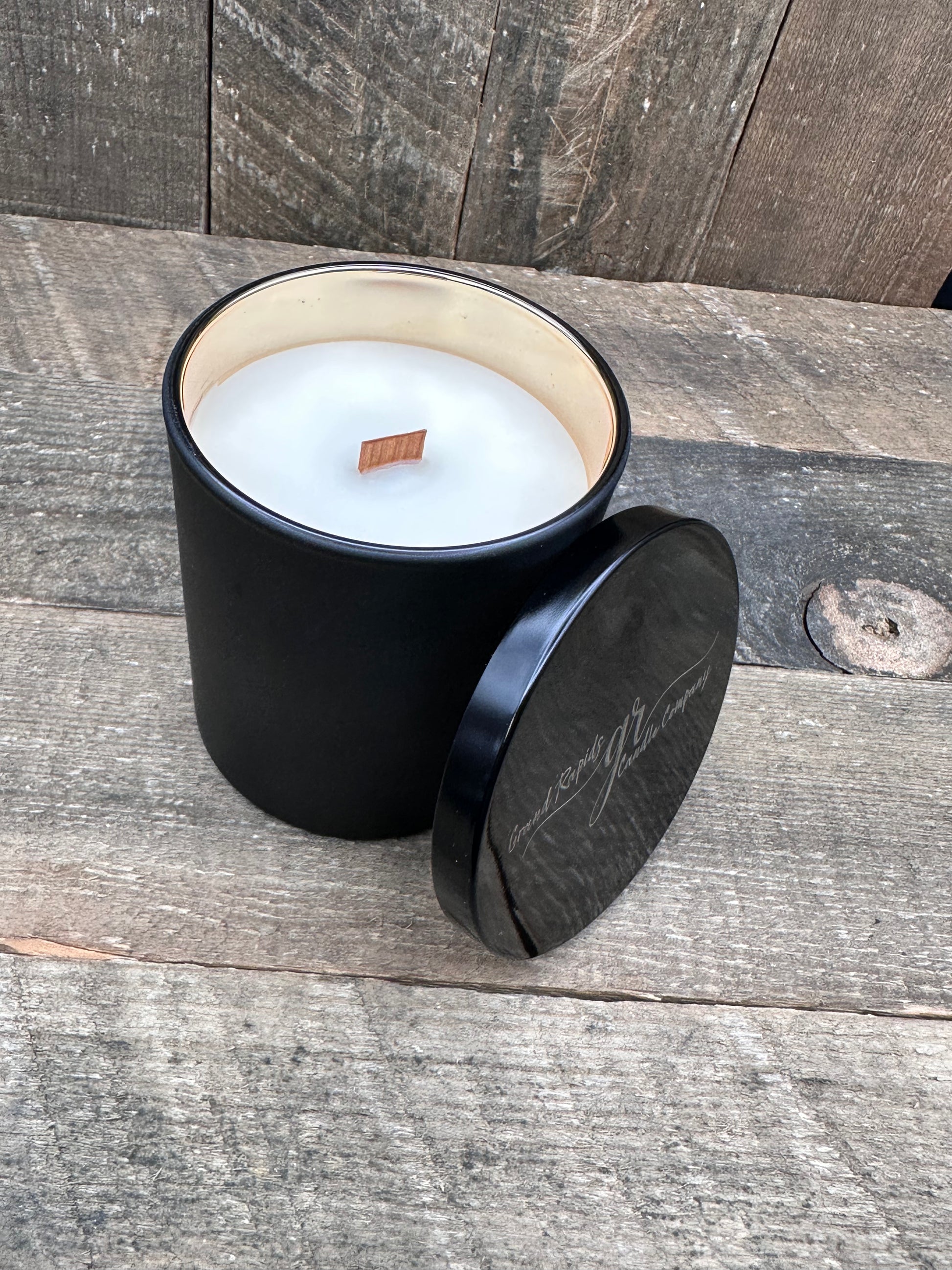 Matte Black and Gold wood wick Tumbler 10 oz soy blend candle Luxe Noir