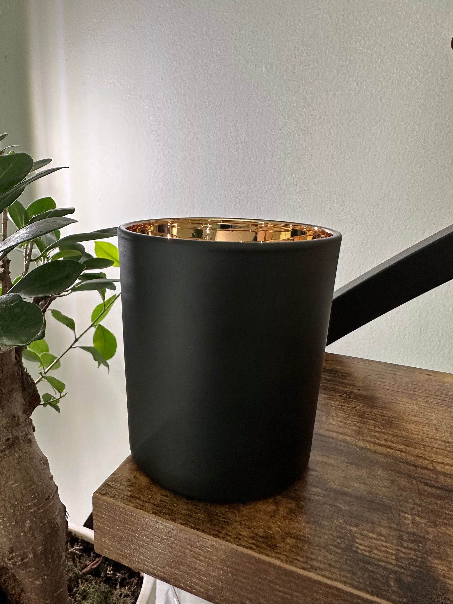 Matte Black and Gold wood wick Tumbler 10 oz soy blend candle Luxe Noir