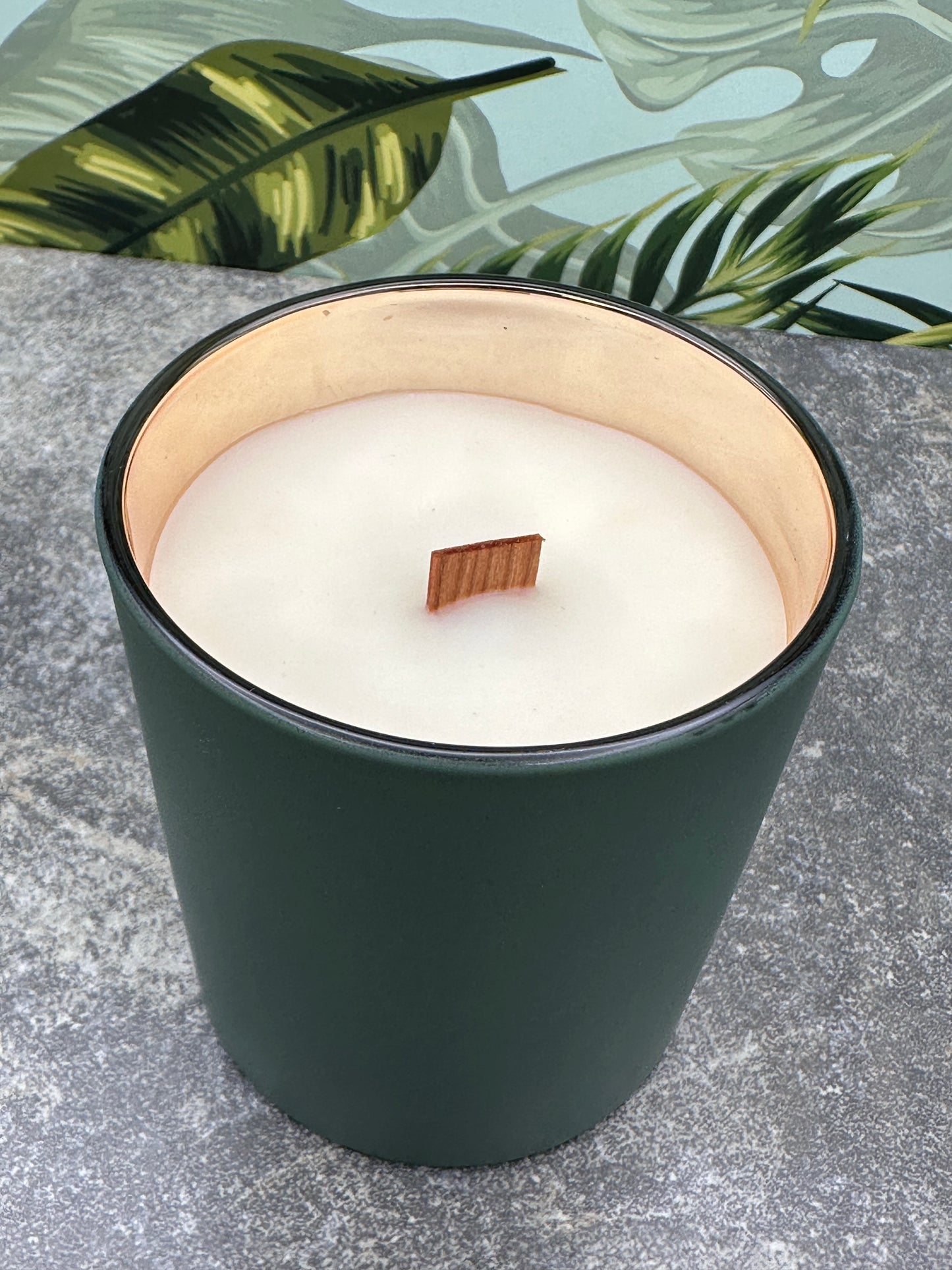 Matte Green and Gold wood wick Tumbler 10 oz soy blend candle