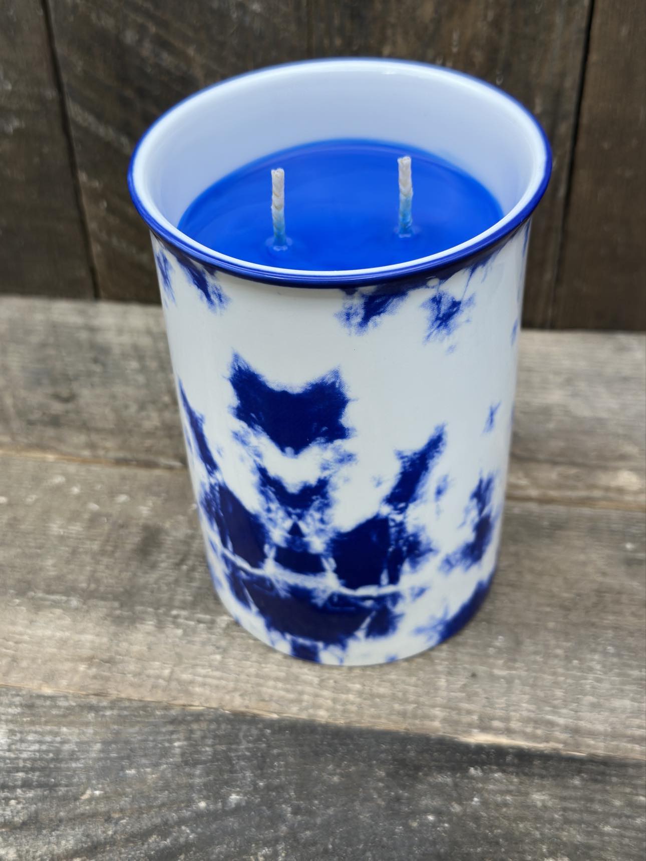 Tie-Dye Blue and White Reclaimed Clean Linen Candle