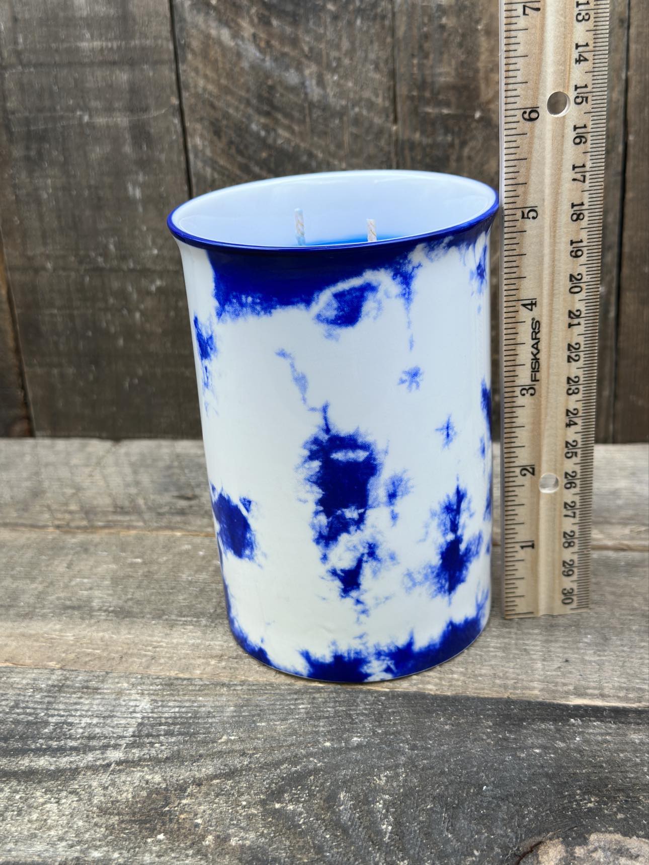 Tie-Dye Blue and White Reclaimed Clean Linen Candle