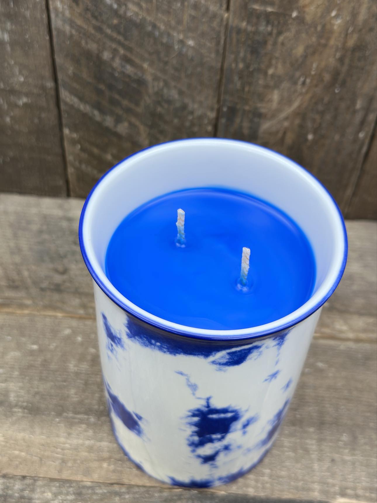 Tie-Dye Blue and White Reclaimed Clean Linen Candle